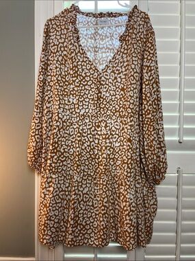True Craft Leopard Print Babydoll Dress Tunic 4X